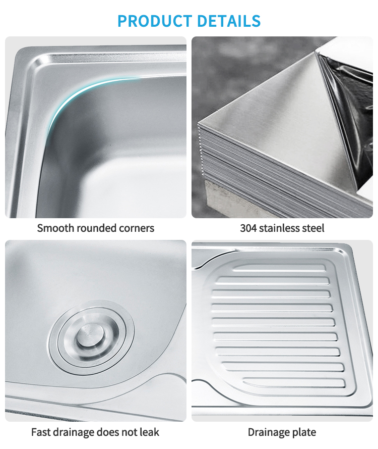 Brushed Silver SUS 304 Stainless Steel Single Bowl Kitchen Sink with Utility Shelf – Top Mount Design for Home and Rural Kitchens 