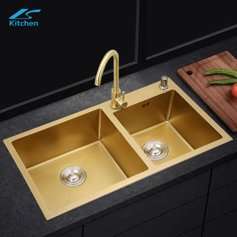 Luxury Gold Kitchen Sink – Modern Double Bowl Handmade Stainless Steel for Elegant Homes – Trending in Fashionable Kitchens & Interior Style