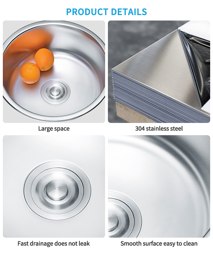 Modern Undermount SS304 Round Stainless Steel Pressing Sink – Perfect for Contemporary Kitchens with Sleek Design and Durable Feature