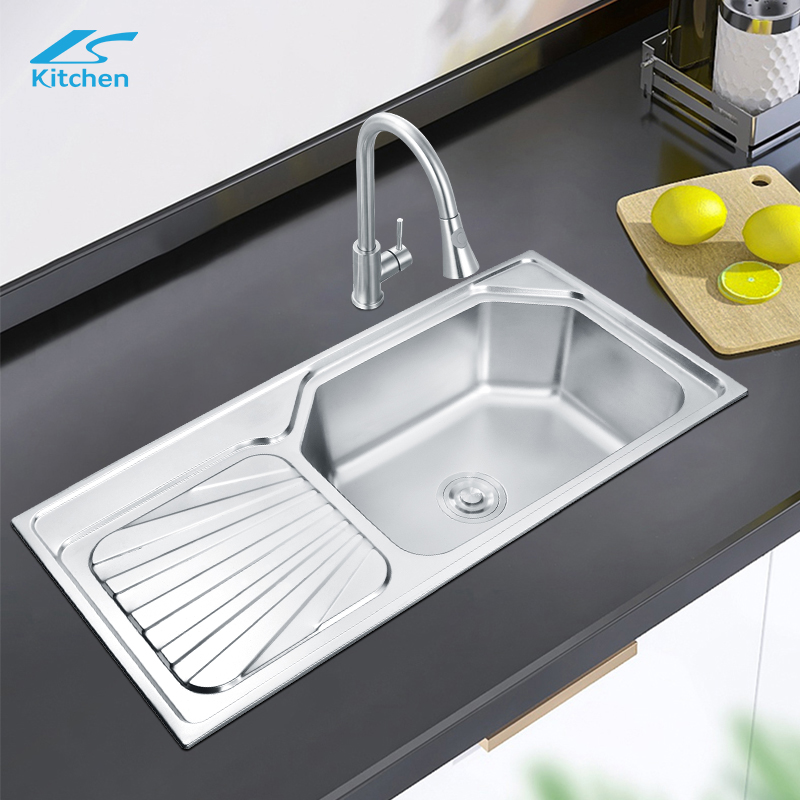 Stainless Steel Basin with Drainboard Sink Low Water Pressure in Kitchen Sink