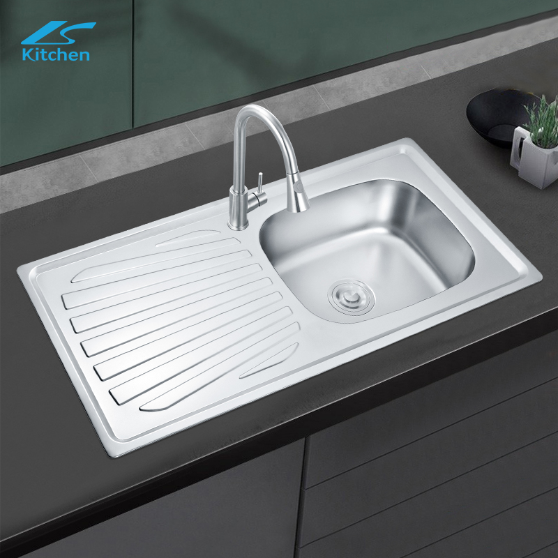 SUS201/304 Stainless Steel Sink with Drainboard | Single Bowl Sink for Kitchen