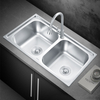 Double Bowl Silver Stainless Steel Kitchen Sink One-hole Modern Kitchen Sink
