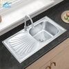 Durable Single Square Bowl Stainless Steel Kitchen Sink Above Counter Installation with Special-shape Drainboard 