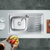 Single Above-Counter Drainboard Granite Kitchen Sink Barbero Fregadero with Stainless Steel One-Hole Design