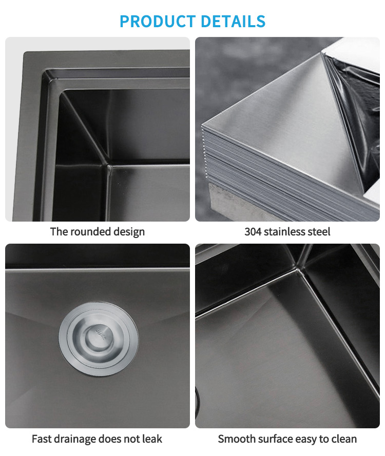 Large Size Kitchen Handmade Stainless Steel Sink Stepped Flume Modern House Design with Draining Basket, Roller Shutter Draining Rack, Cutting Board