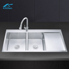 OEM Style Customized Stainless Steel Double Bowl Kitchen Sinks With Water Flow Drainboard Work Table Modern Kitchen Sink