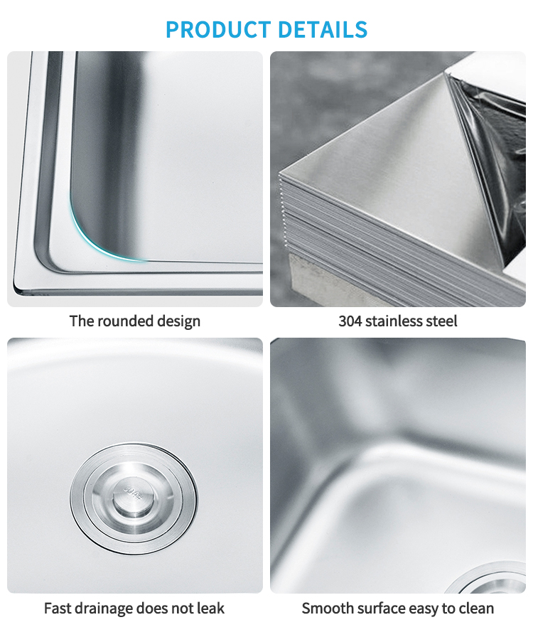 Affordable Price Silver Stainless Steel 304/201 Single Bowl Kitchen Sink with Faucet Customizable Accessories Featuring Two Holes