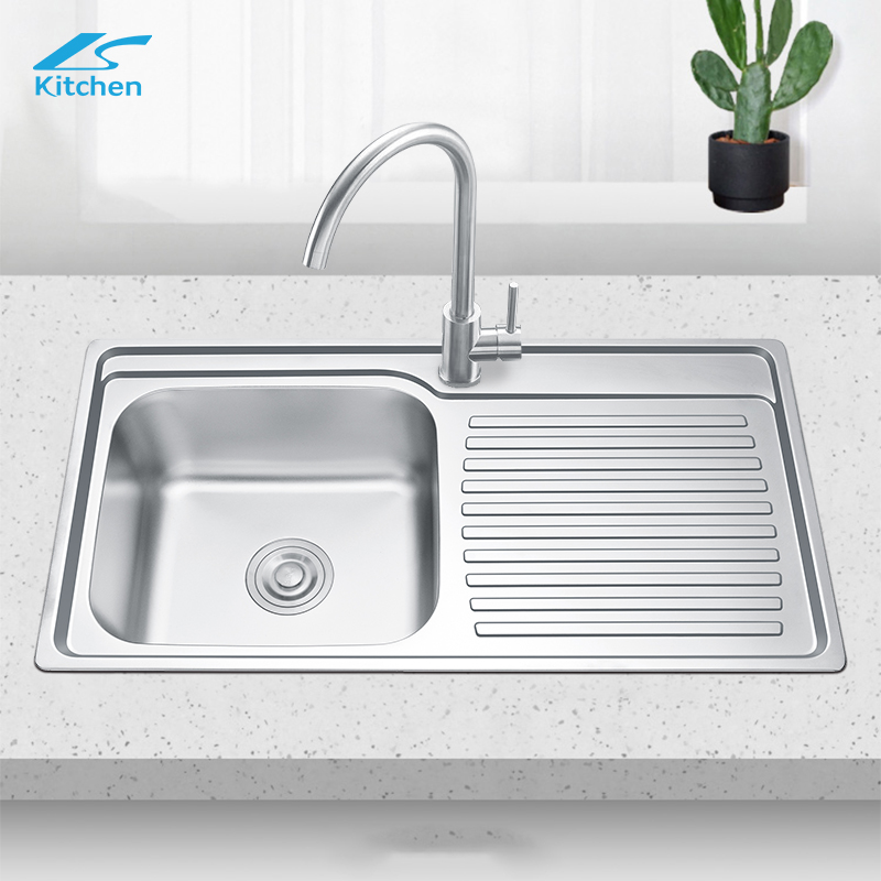 Best Selling Black Silver Single Bowl with Drainboard Washing and Cooking Home Use Basin