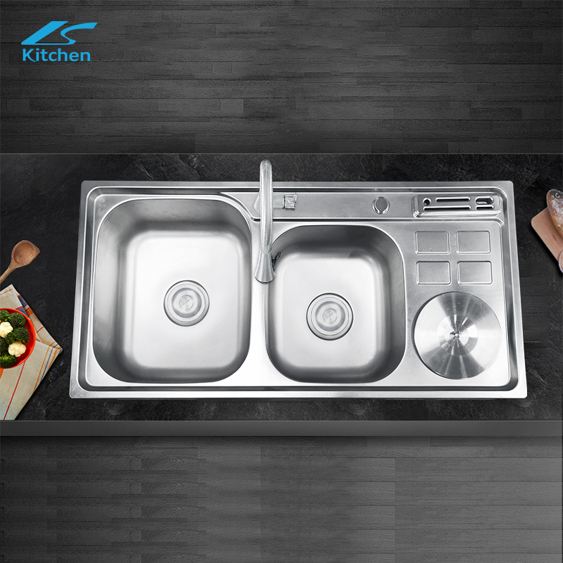 Stainless Steel Double Bowl Kitchen Sink with Trash Bin - Undermount Kitchen Sink