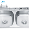 OEM Handmade Double Bowl Stainless Steel Kitchen Sink with Knife and Cutting Board Holder - Stainless Steel Sink