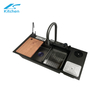 Black Nano Anti-Scratch Waterfall Handmade Kitchen Sink Large Kitchen Sink