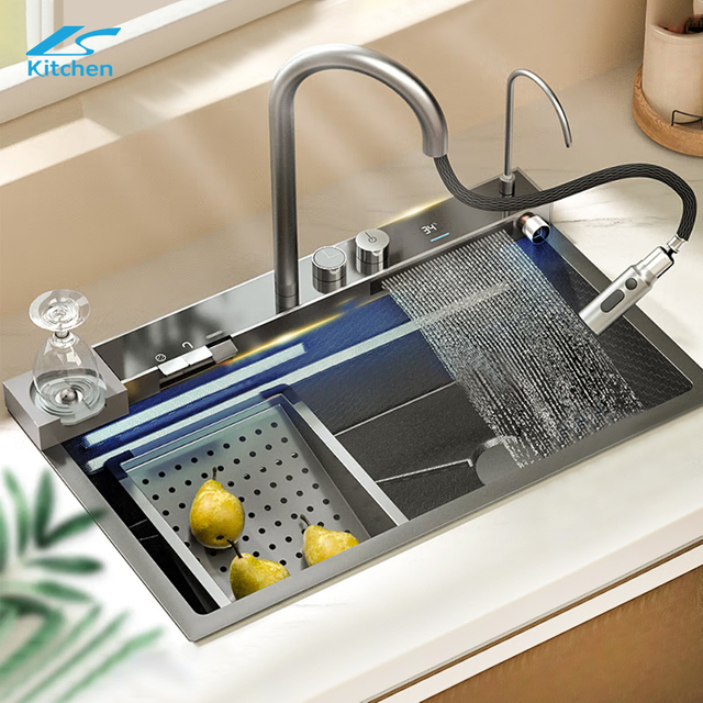Commercial Restaurant Kitchen Sink Handmade Waterfall Rainfall Kitchen Sink