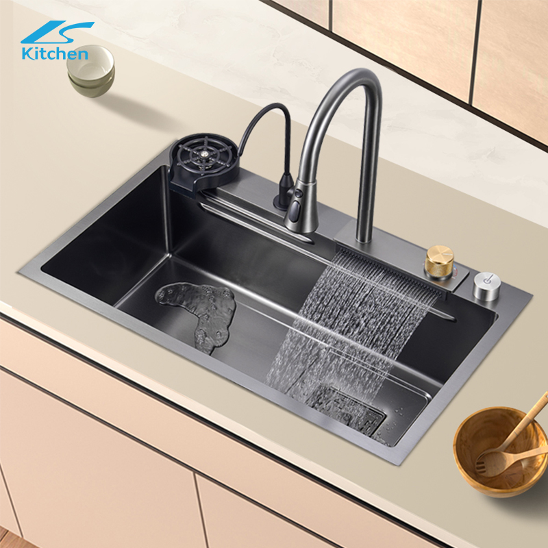 Hot sale Nano 304 Handmade Stainless Steel Single Bowl Rainfall Kitchen Sink 