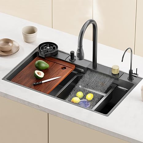 29.5" Stainless Steel Waterfall Kitchen Sink, 16 Inch Multi-Function Kitchen Sink