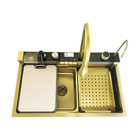 Smart Kitchen Sink Hand Made Kitchen Sink Waterfall Kitchen Sink Gold Stainless Steel Graphic Design Square Modern SUS Polished