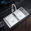 34.65" Silver Large Kitchen Handmade Double Sink Durable and rust protection suitable for Workstation House Kitchen 