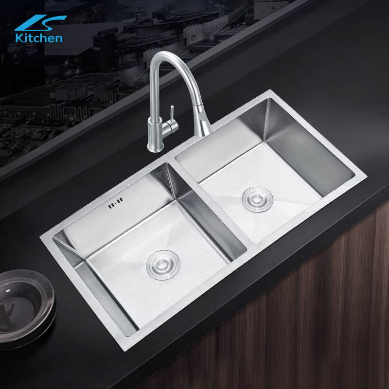 34.65" Silver Large Kitchen Handmade Double Sink Durable and rust protection suitable for Workstation House Kitchen 
