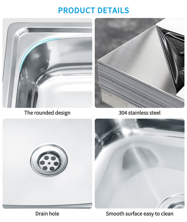 Single Bowl Undermount Kitchen Sink with Special-shape Drainboard Factory Stainless Steel Rectangular Sink Use in Farmhouse