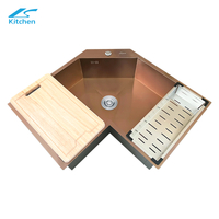 House kitchen rose gold corner special-shaped sink, L-shaped corner sink, large single sink, 304 stainless steel customized sink