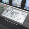 Stainless Steel 304 Topmount Double Bowl Kitchen Sink with Bin Commercial Kitchen Sink