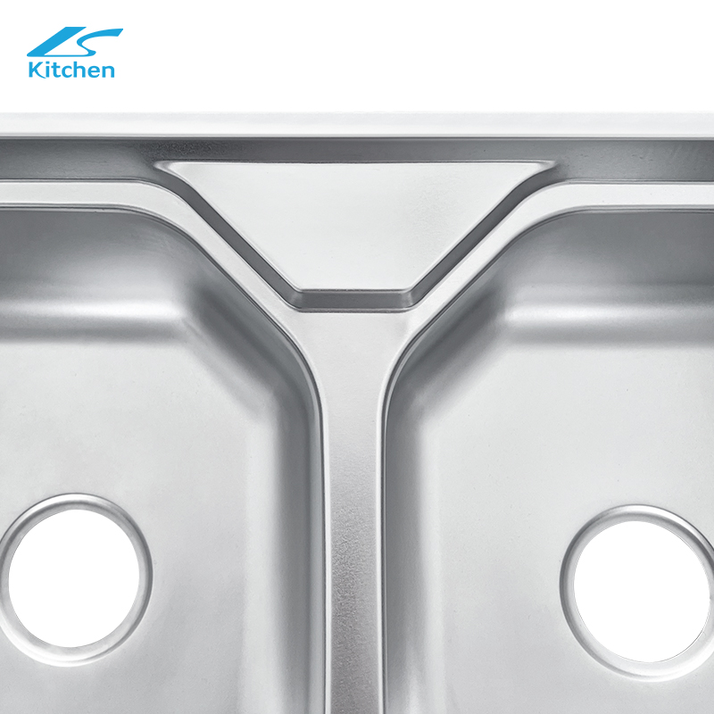 Polishing Commercial Kitchen Double Basin Sink with Drainboard for One - Stop Kitchen Project