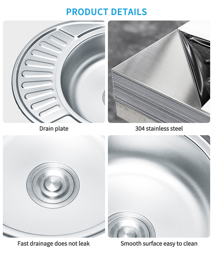 5745 Zhongshan Stainless Steel Sink Hot Sale Single Bowl Pressed Sink with Plate Round Washing and Cooking Sink