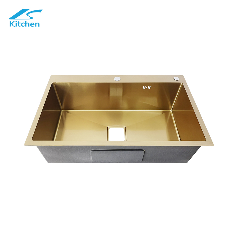 Modern Luxury Style Golden Kitchen Handmade Stainless Steel Sink Large Single Bowl Countertop Basin
