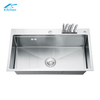 Silver Handmade Large Single Bowl Sink – 16 Gauge Stainless Steel with Knife Rack, Undermount – Deep Basin, Modern Kitchen Design