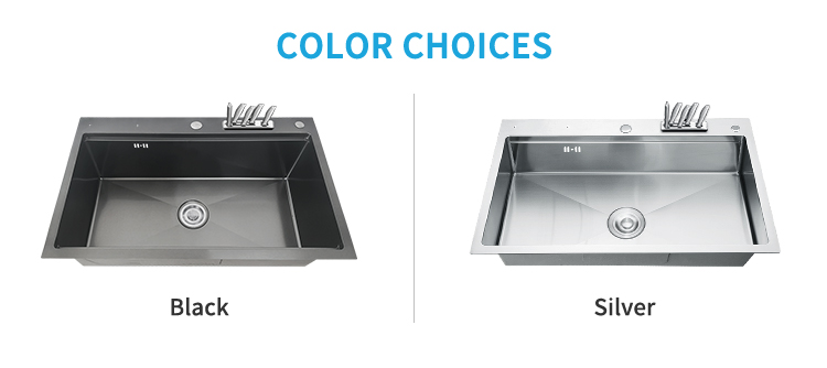 Silver Handmade Large Single Bowl Sink – 16 Gauge Stainless Steel with Knife Rack, Undermount – Deep Basin, Modern Kitchen Design