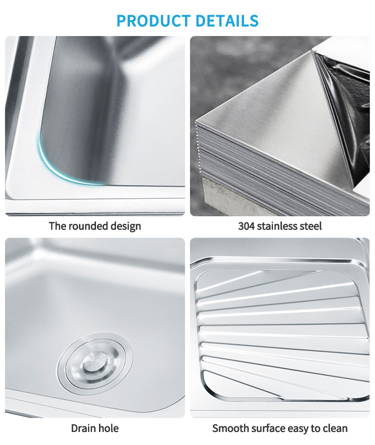 Stainless Steel Basin with Drainboard Sink Low Water Pressure in Kitchen Sink