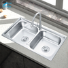 High Quality Stainless Steel Double Bowl Kitchen Sink Rectangular Shape above Counter Factory Installation with One Holes