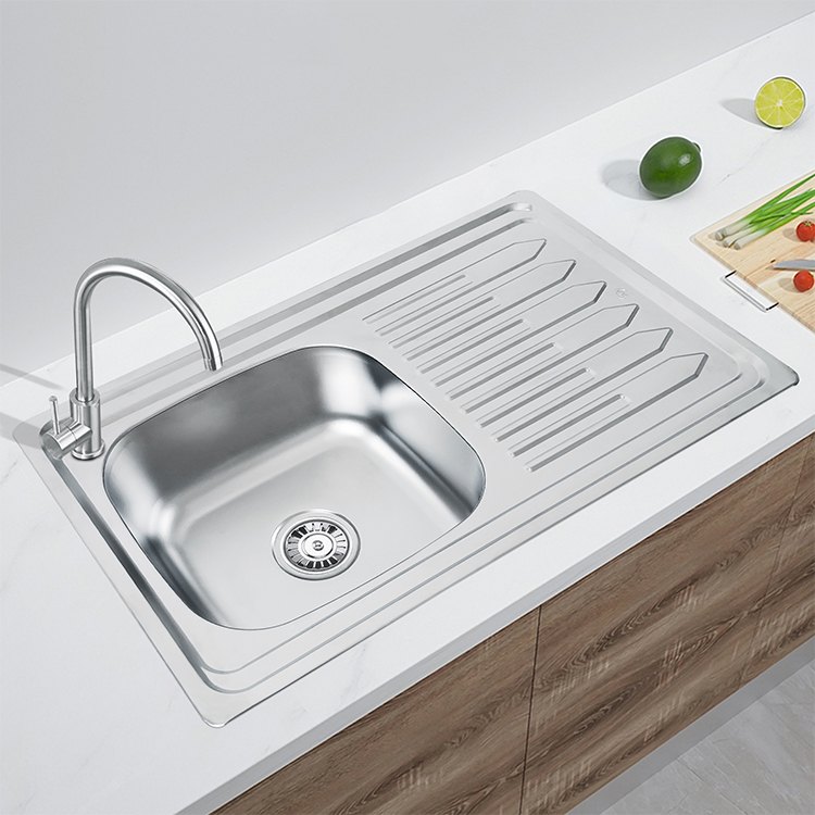 Single Above-Counter Drainboard Granite Kitchen Sink Barbero Fregadero with Stainless Steel One-Hole Design