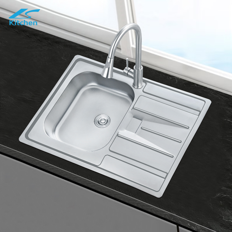 China Factory 201/304 Stainless Steel Single Bowl Kitchen Sink with Drainboard, Farmhouse & RV Use – Hydraulic Pressed Sink