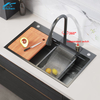 OEM ODM Rectangular Black 304 Single Large Bowl Stainless Steel Farmhouse Handmade Smart Rainfall Multi-function Kitchen Sink
