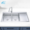 OEM Style Customized Stainless Steel Double Bowl Kitchen Sinks With Water Flow Drainboard Work Table Modern Kitchen Sink