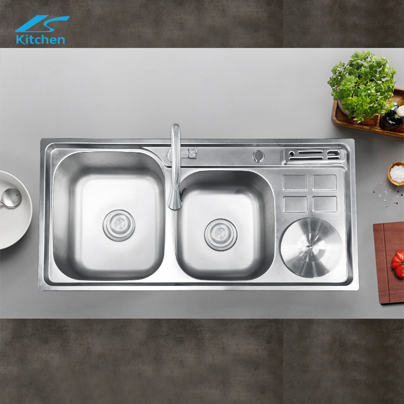 Stainless Steel Double Bowl Kitchen Sink with Trash Bin - Undermount Kitchen Sink