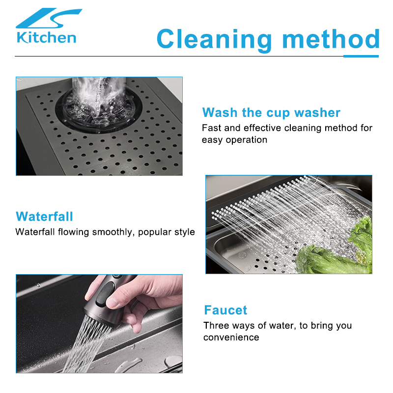 Black Nano Anti-Scratch Waterfall Handmade Kitchen Sink Large Kitchen Sink