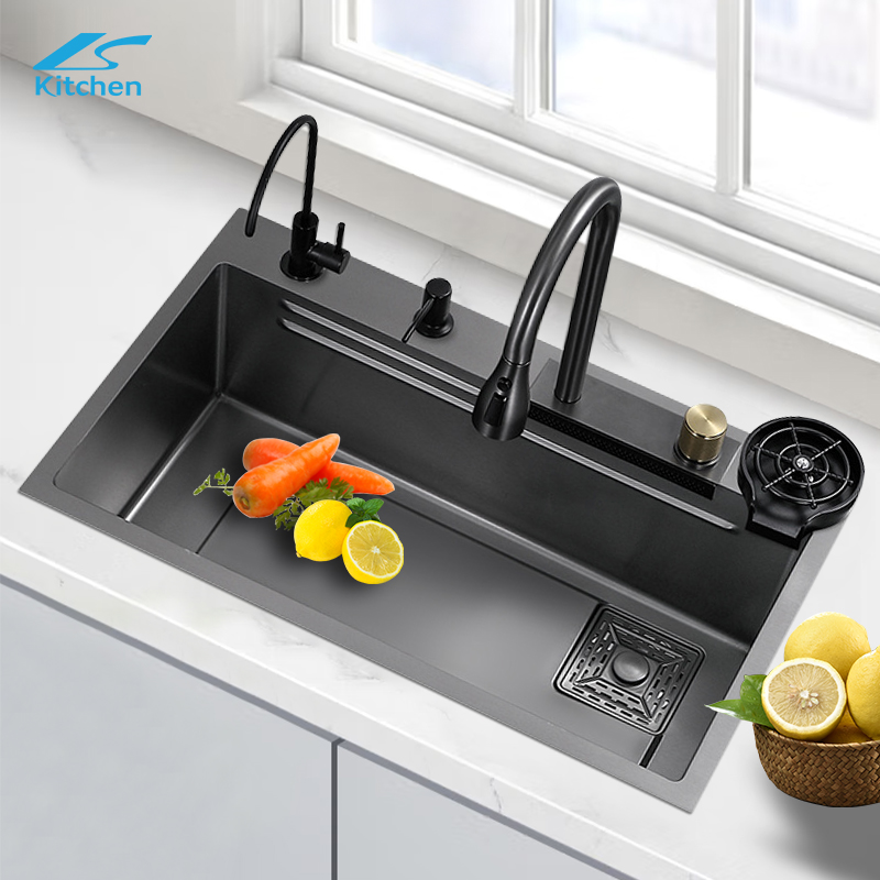Hot sale Nano 304 Handmade Stainless Steel Single Bowl Rainfall Kitchen Sink 