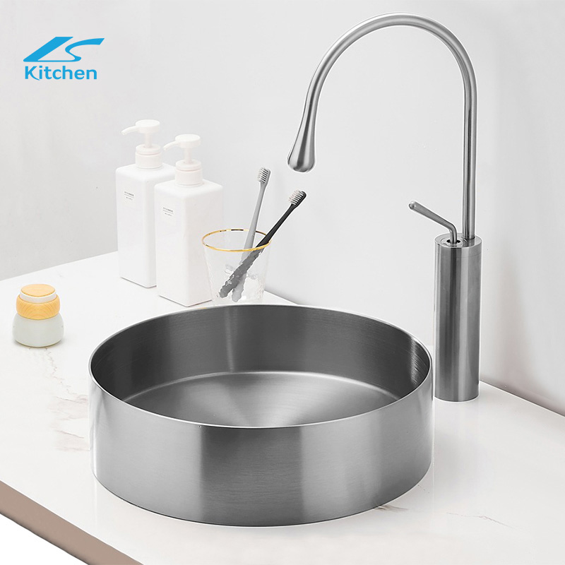Vessel Round Sink luxury design bathroom stainless steel wash basin with easy to clean outdoor golden sink