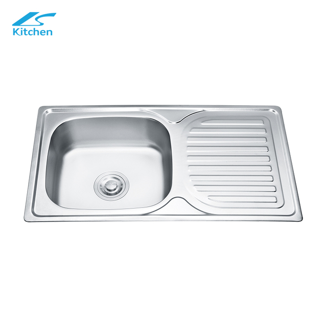 Brushed Silver SUS 304 Stainless Steel Single Bowl Kitchen Sink with Utility Shelf – Top Mount Design for Home and Rural Kitchens 
