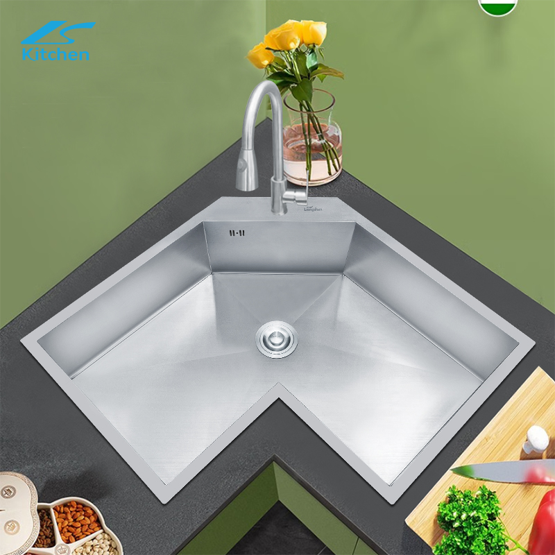 Silver Special-shape Sink Customized house-hold large-capacity stainless steel kitchen sink bar counter washbasin and corner basin
