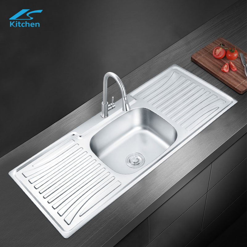 Popular stainless steel single basin with plate American kitchen vegetable basin thick brushed kitchen sink