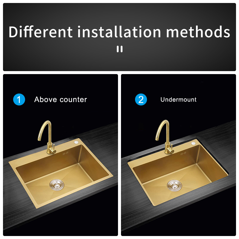 Modern Luxury Style Golden Kitchen Handmade Stainless Steel Sink Large Single Bowl Countertop Basin