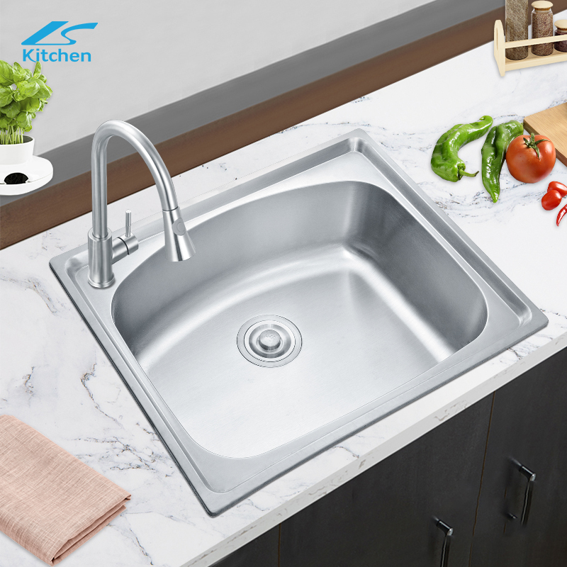 Brushed Single Bowl Pressing Stainless Steel Small Kitchen Sink in Modern House Workstation Kitchen