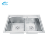 7843 Handmade Stainless Steel Kitchen Sink Nano Silverk Double Bowl Rectangular Shape Undermount Installation Two Faucet 