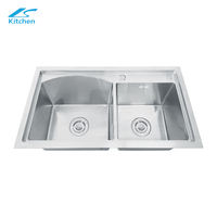 7843 Handmade Stainless Steel Kitchen Sink Nano Silverk Double Bowl Rectangular Shape Undermount Installation Two Faucet 
