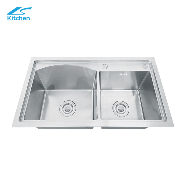 7843 Handmade Stainless Steel Kitchen Sink Nano Silverk Double Bowl Rectangular Shape Undermount Installation Two Faucet 