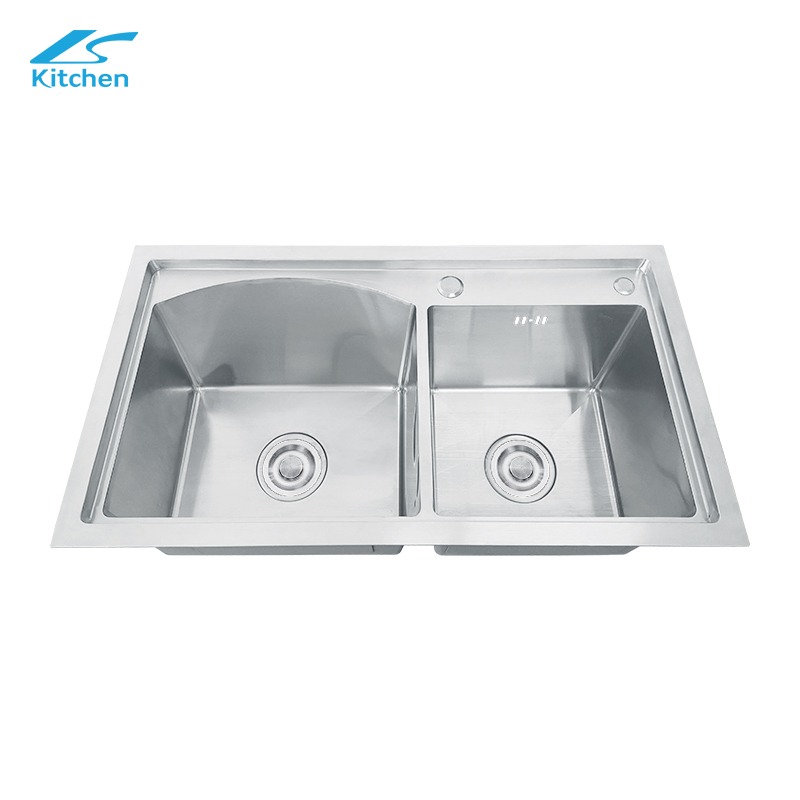 7843 Handmade Stainless Steel Kitchen Sink Nano Silverk Double Bowl Rectangular Shape Undermount Installation Two Faucet 