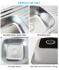 Farmhouse Kitchen Sink SUS304 Stainless Steel Silver Square Sink with Drainboard