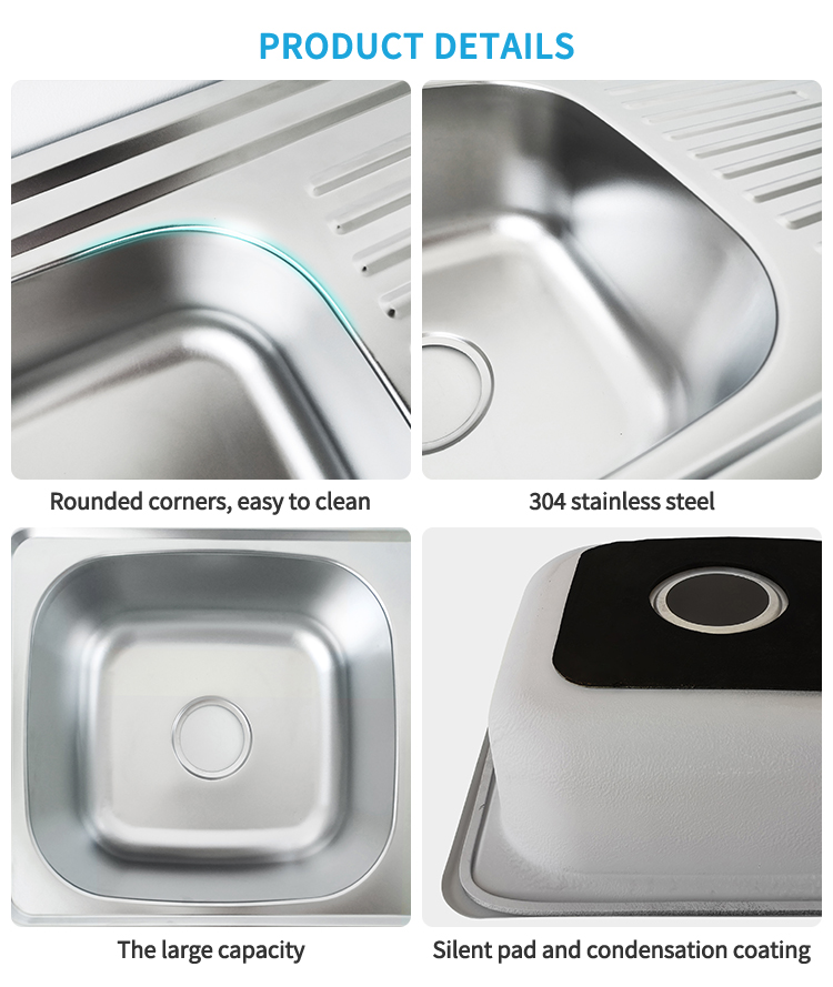 Farmhouse Kitchen Sink SUS304 Stainless Steel Silver Square Sink with Drainboard